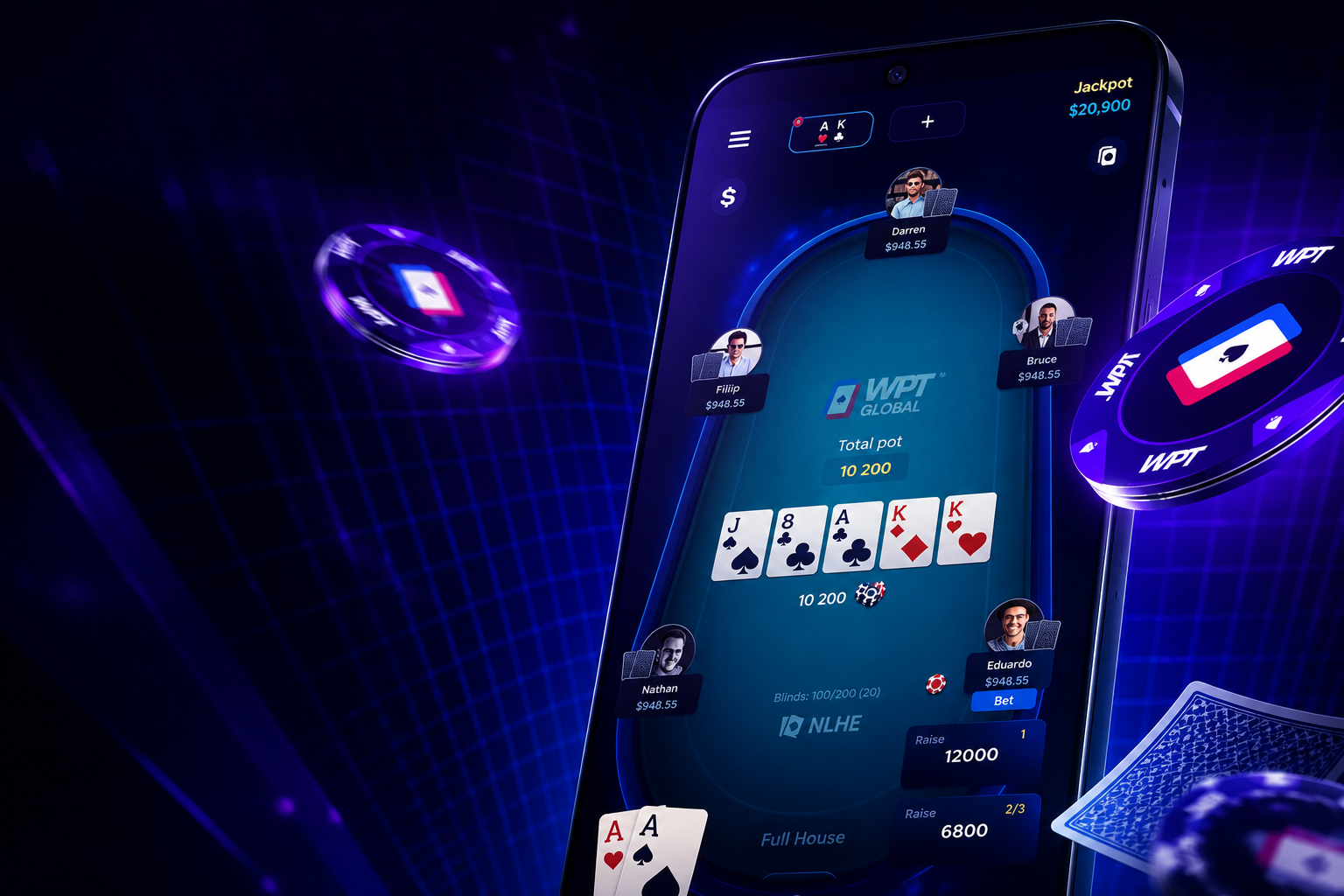 WPT Global新手机端客户端界面示意